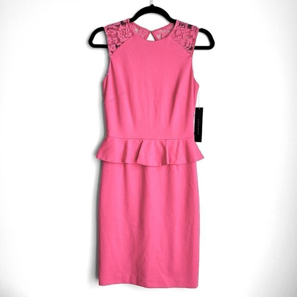 NWT Cynthia Steffe Hot Pink Lace Cutout Back Bodycon Peplum Dress - Picture 4 of 14